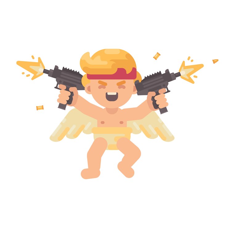 Vector cute cupid shooting dual uzis