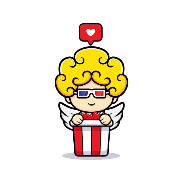 Cute cupid watching love movie and eat popcorn