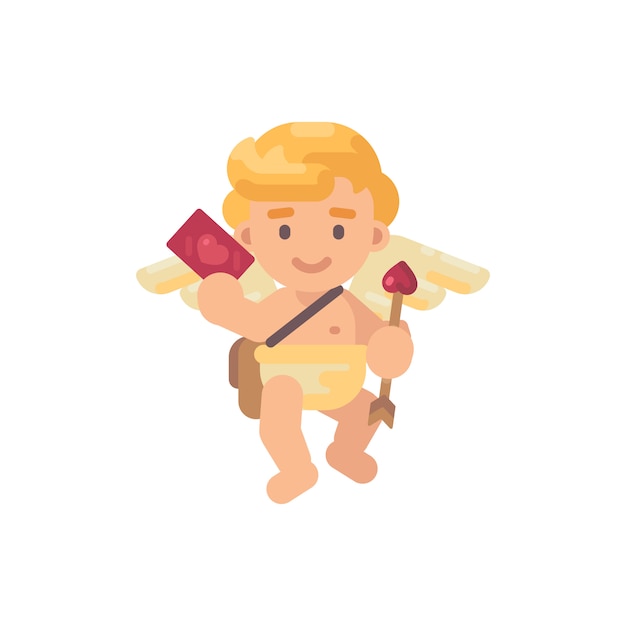 Cute cupid with an arrow and a greeting card