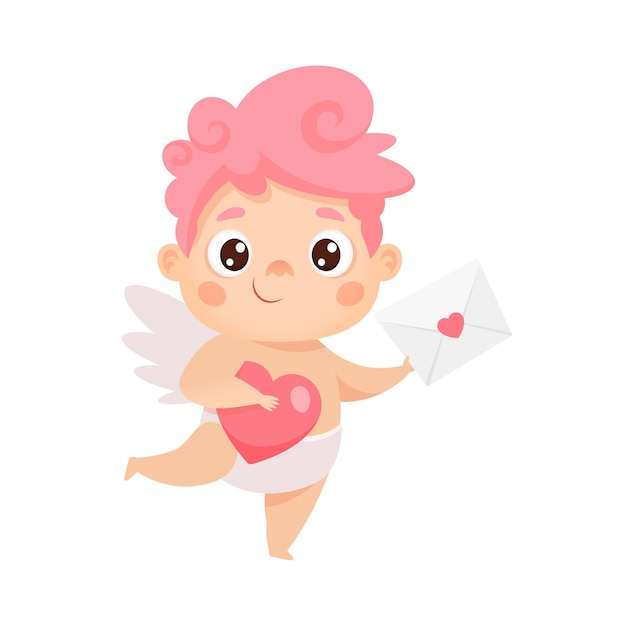 Cute cupid with love letter and heart Cartoon character for Valentines day