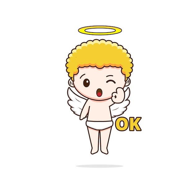 Cute cupid with OK sign isolated on white