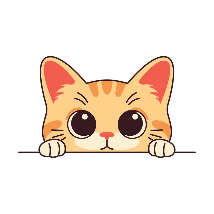 Милый любопытный оранжевый котенок персонаж мультфильма, прячущийся во время заглядывания