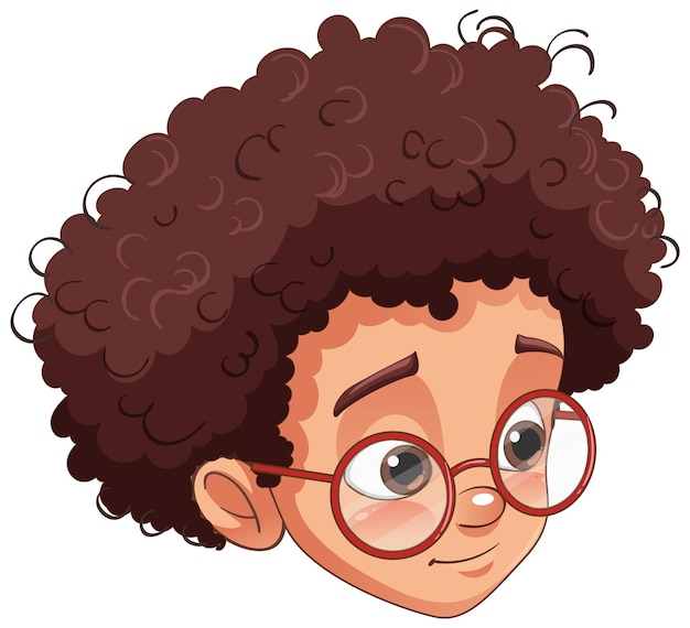 Vector cute curly hair boy wearing glasses head