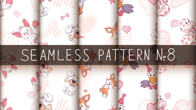 Cute cute animals - seamless pattern.