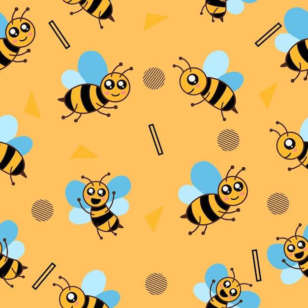 Cute cute little bee animal seamless pattern black object wallpaper with design orange