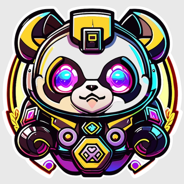 cute cyber panda logo style vector illustration