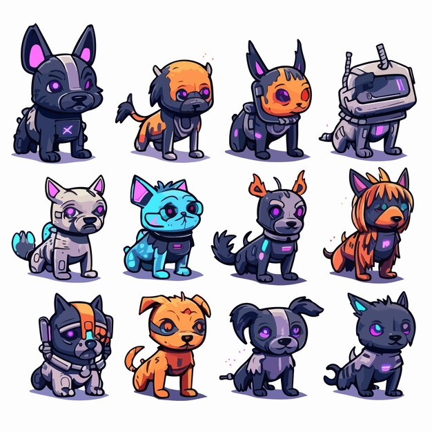 Vector cute cyberpunk dogs clip art vector