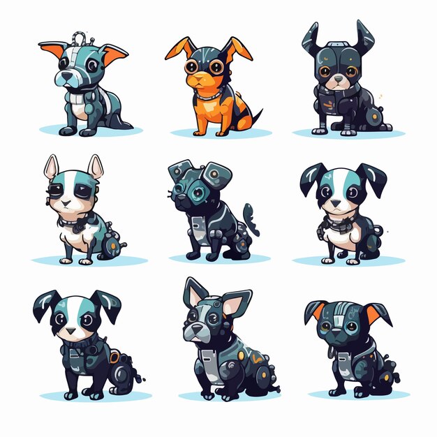 Vector cute cyberpunk dogs clip art vector