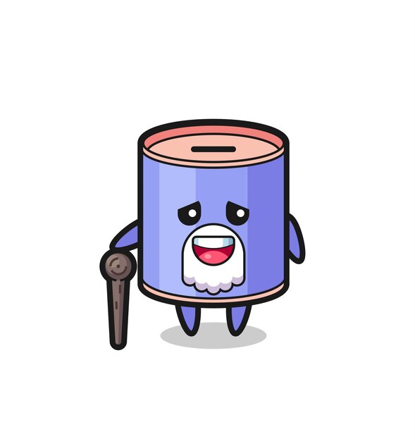 Cute cylinder piggy bank grandpa is holding a stick cute design