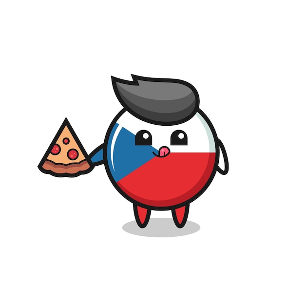 Cute czech republic flag badge cartoon eating pizza