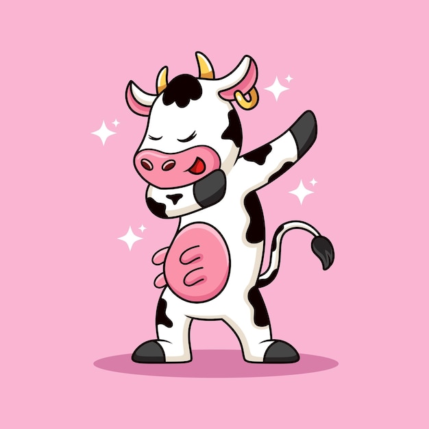 Cute dabbing cow cartoon animal vector icon illustration isolated on premium vector