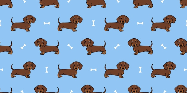 Cute dachshund dog chocolate and tan cartoon seamless pattern vector illustration