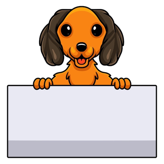 Cute dachund dog cartoon holding blank sign