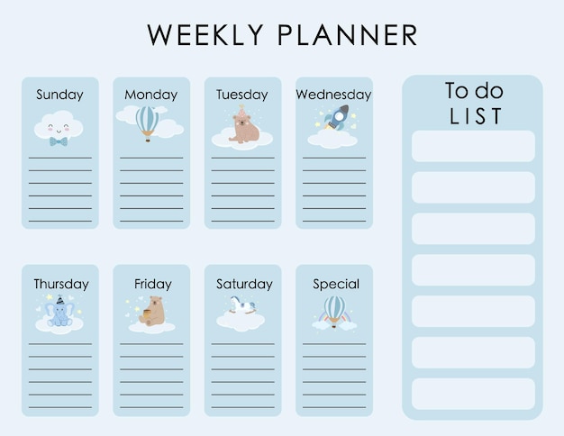 Cute daily planner background with cloudballoonskyVector illustration for kid and babyEditable element