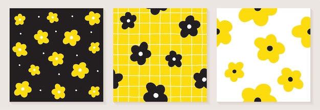 Милый цветок ромашки белый черный желтый цвет конфетти ткань текстильная сетка линия проверить бесшовный узор