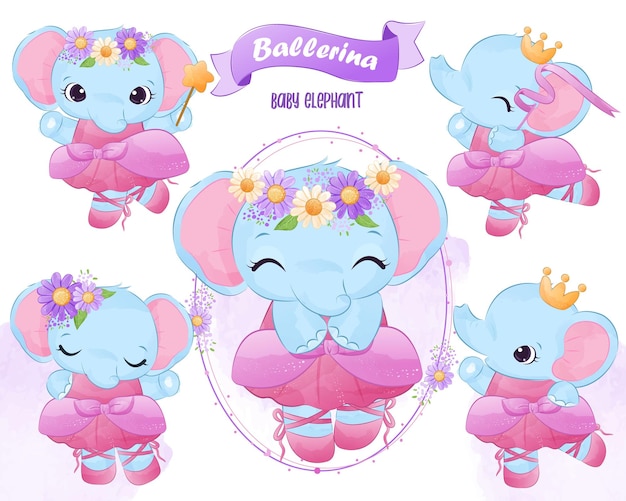 Cute dancing elephant illustrations