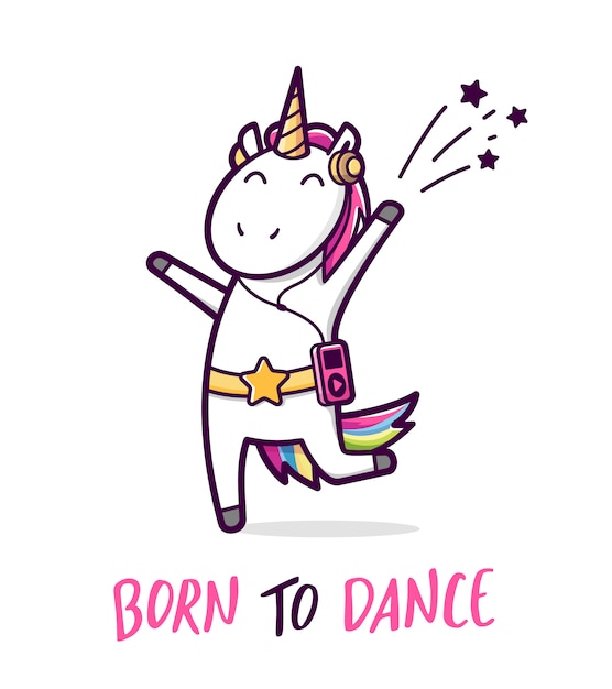 Vector cute dancing unicorn. vector cartoon illustration