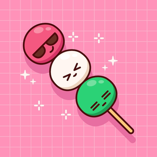 フラットデザインのかわいいだんごデザートイラスト