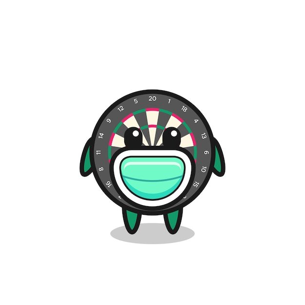 Cute dart board cartoon wearing a mask