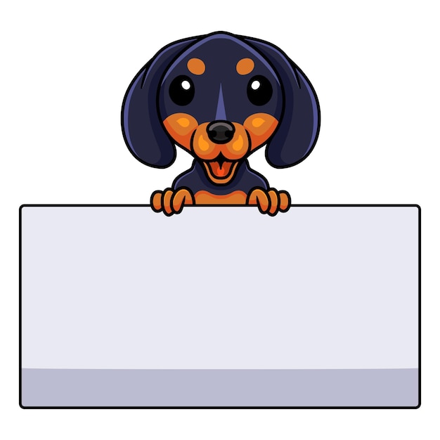 Vector cute dashund dog cartoon holding blank sign