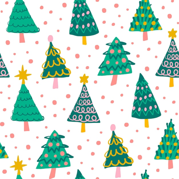 Cute decorative christmas trees seamless pattern holiday season winter forest fun repeat pattern