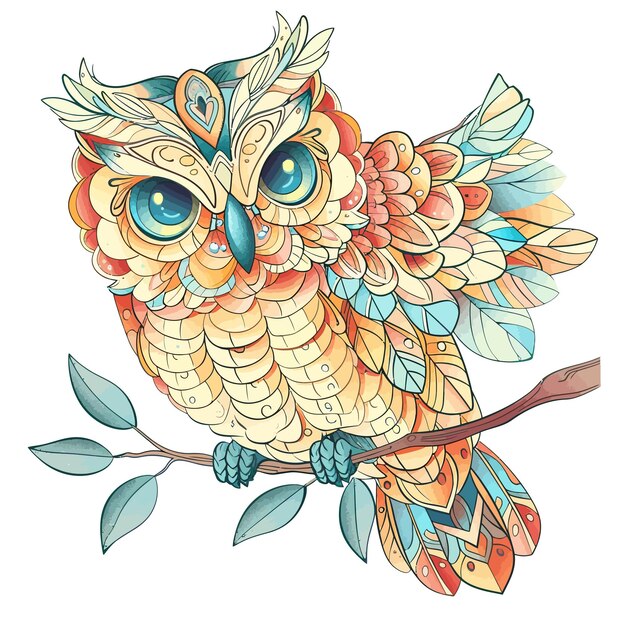 Vector cute_decorative_ornamental_owl_on_branchvector