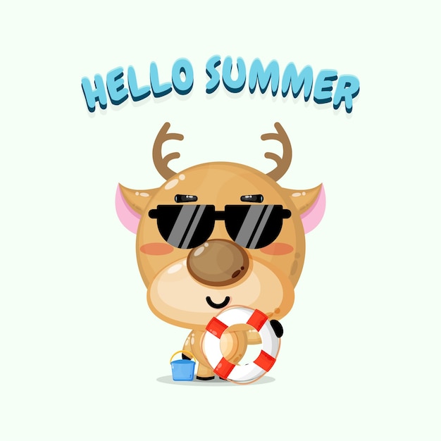 Vector cute deer carrying a float with summer greetings