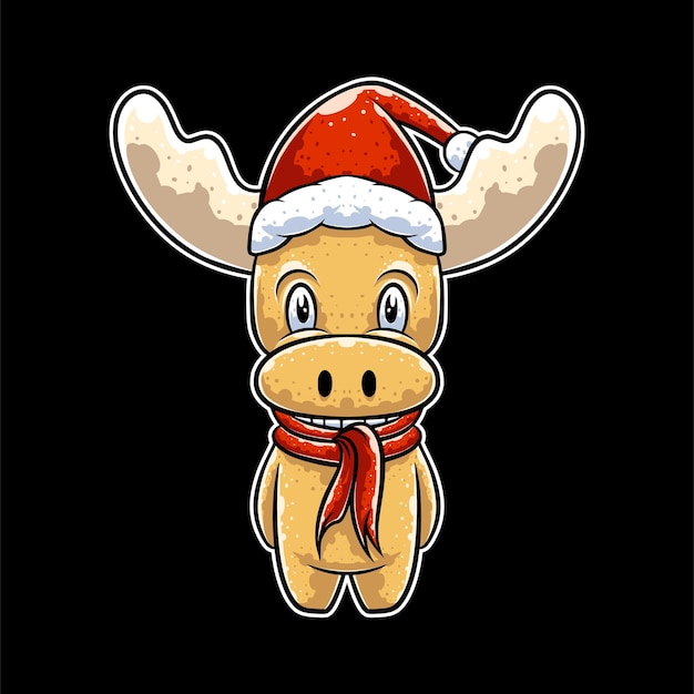Cute deer cartoon character with hat and scarf on christmas day