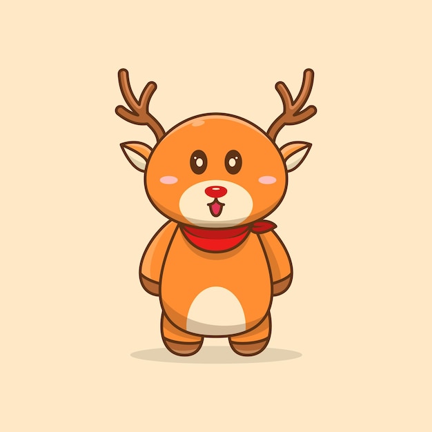 cute deer cartoon smile happy standing vector illustration. animal cartoon mascot, cartoon style drawing