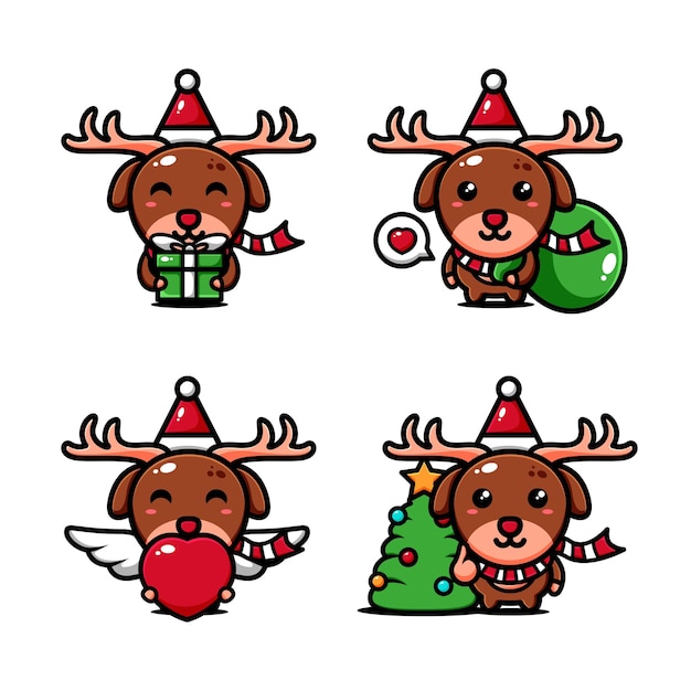 Cute deer character design set