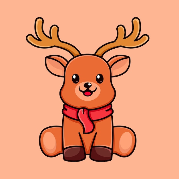 cute deer character logo design template for winter mascot