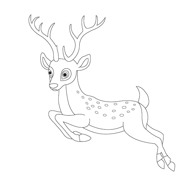 아이 동물 개요 순록 색칠하기 책 만화 벡터 일러스트 레이 션에 대 한 귀여운 사슴 색칠 페이지