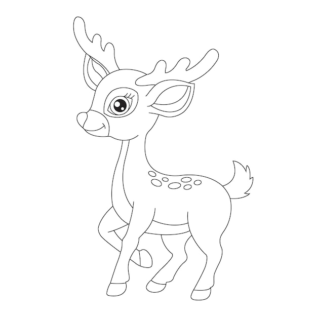 Cute deer coloring page for kids animal outline reindeer coloring book cartoon vector illustration