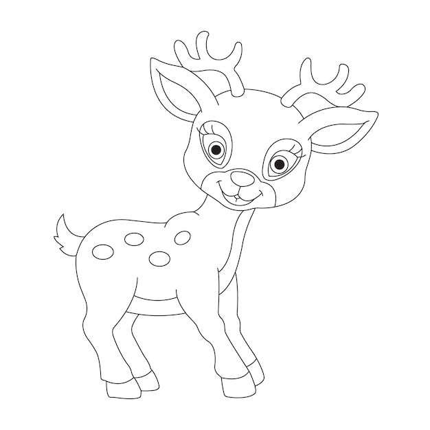 Carino cervo colorare pagina per bambini animale contorno renna libro da colorare fumetto illustrazione vettoriale