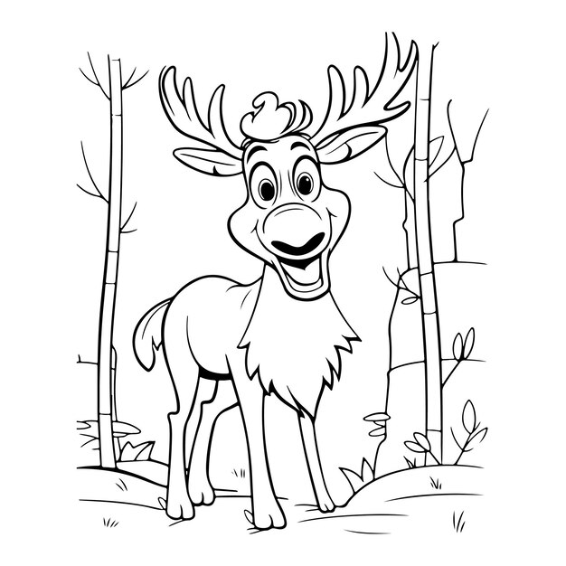 Vector cute deer coloring page outline illustration cartoon character deer coloring vector illustration