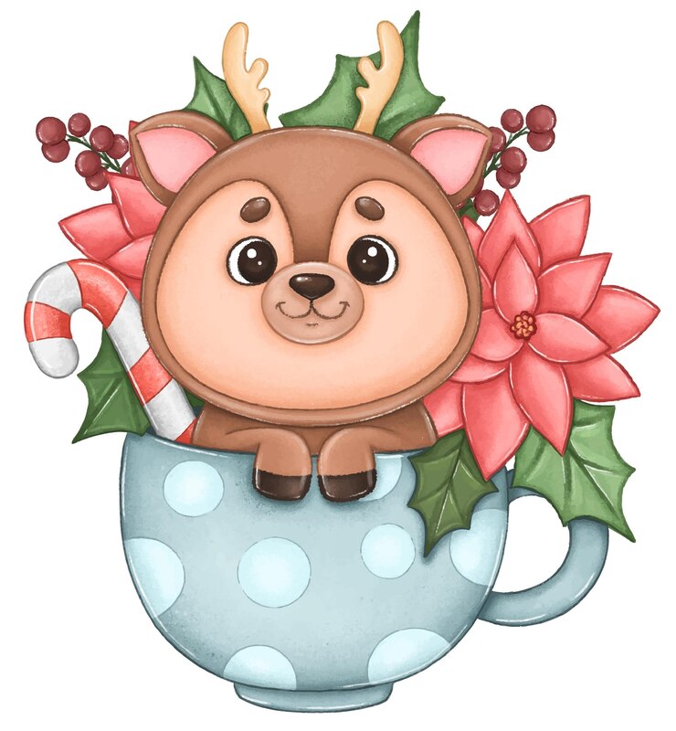 Vector cute deer in a cup christmas print