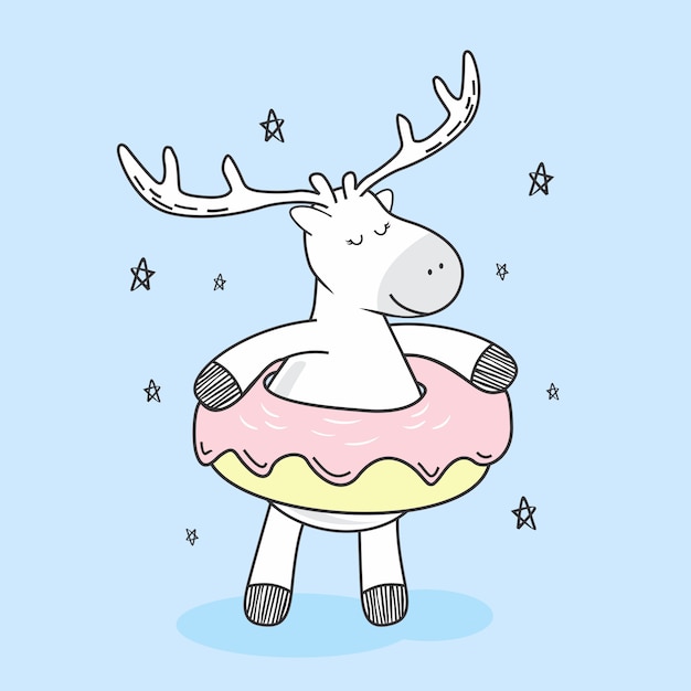 Cute Deer Donuts Doodle Cartoon Kawaii