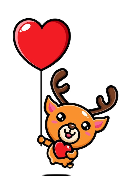 cute deer flying with love balloons