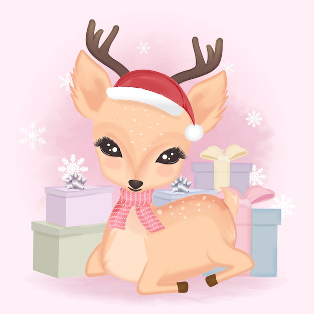 Cute deer and gift boxes