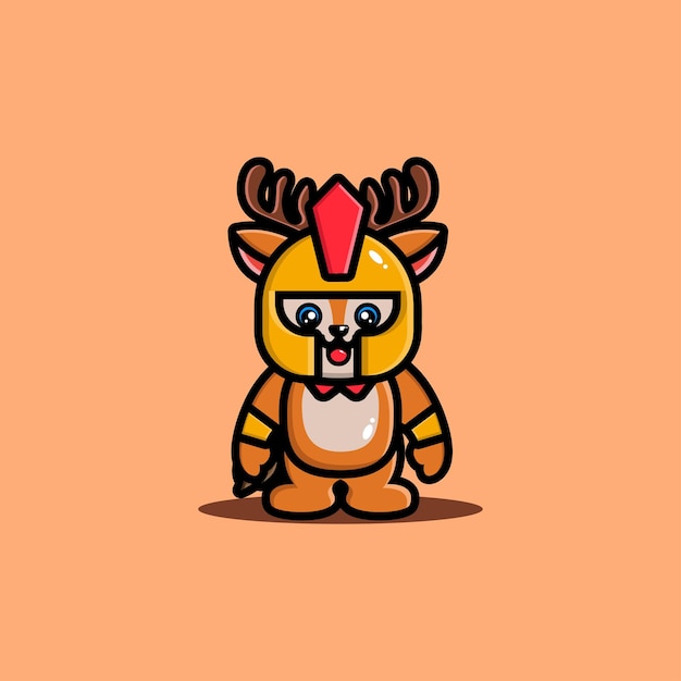 Cute deer gladiator cartoon icon illustration animal hero