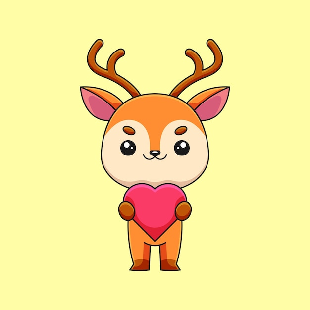 Cute deer holding love hearth cartoon doodle art hand drawn concept vector kawaii icon illustration