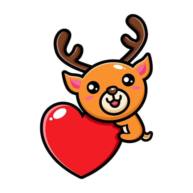 cute deer hugging a love heart