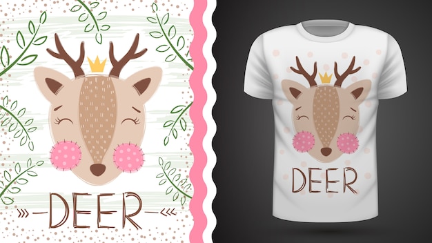 Vettore idea cervo carina per t-shirt stampata