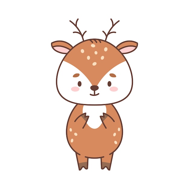 Cute deer in kawaii style cute animals in kawaii style drawings for children isolated vector