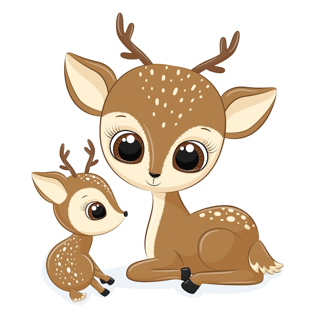 Vector cute deer mother with child