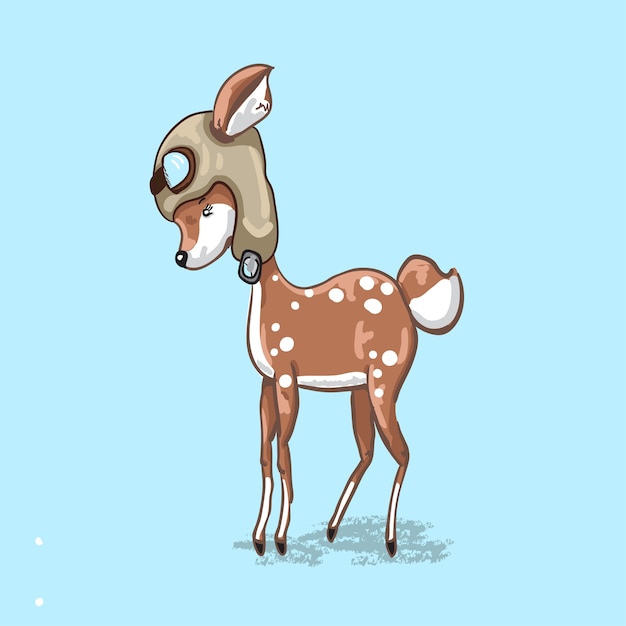 Cute deer pilot cartoon hand drawn