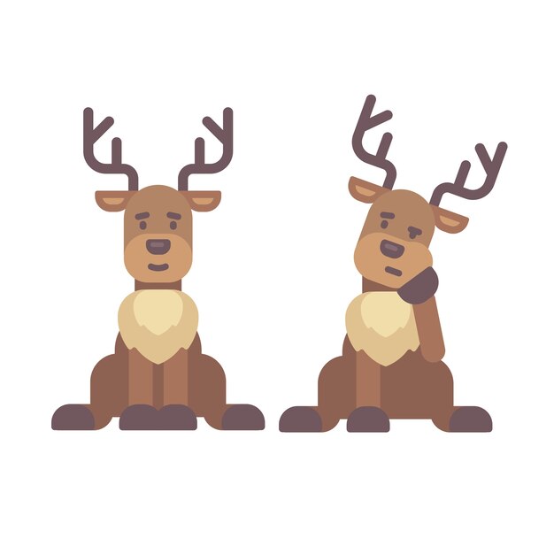 Vector cute deer sitting down. christmas character flat illustration. reindeer tired after work