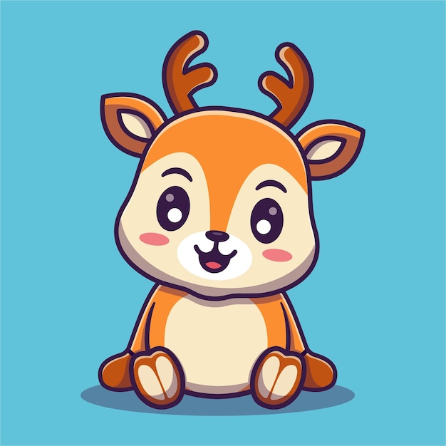 Cute deer sitting relaxed cartoon icon illustration