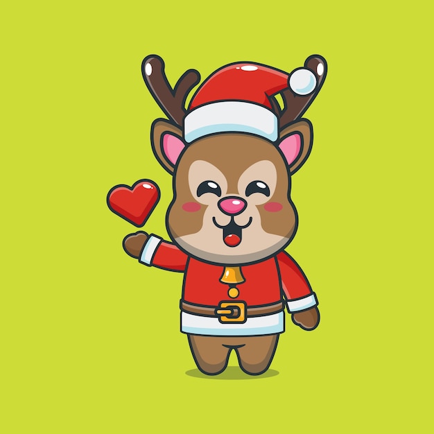 サンタの衣装を着てかわいい鹿かわいいクリスマス漫画イラスト