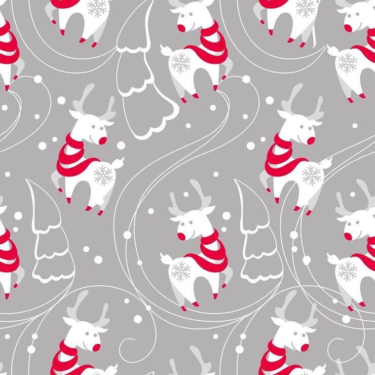 Vector cute deer in the winter forest. christmas print. seamless pattern. vector.